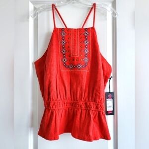 Red Embroidered Peplum Camisole